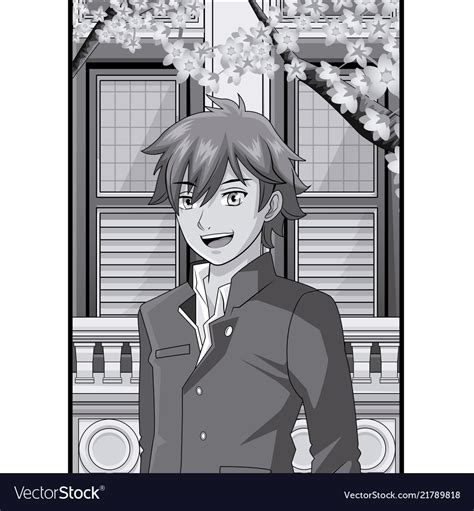 Young Male Students Anime Royalty Free Vector Image
