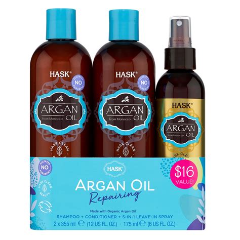 Hask Repairing Argan Oil Shampoo Conditioner 5 In 1 Leave In 3pc
