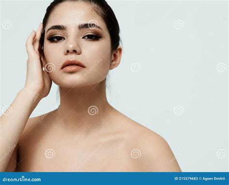 Beautiful Brunette Naked Shoulders Cosmetics Clear Skin Stock Image