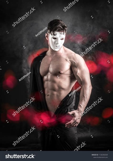 Anonymous Muscular Man Nude Torso Covering Stock Photo