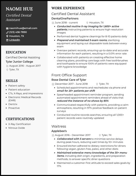 Certified Dental Assistant Resume Examples For