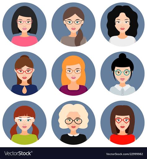 Avatars Of Girls And Women With Glasses Set Of Icons