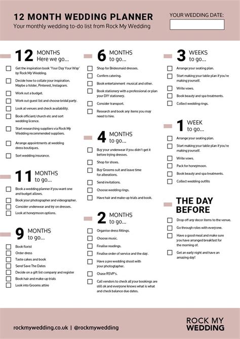 12 Month Wedding Checklist For Planning Your Wedding Day | 12 month