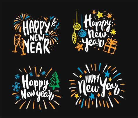 Premium Vector Happy New Year Calligraphic Lettering Text Design Cards Set