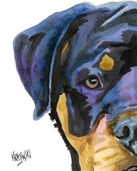 Rottweiler Art Print Of Original Watercolor Painting 8x10 Etsy