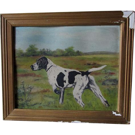 Antique Folk Art Oil Painting of a Hunting Dog, Spaniel ...