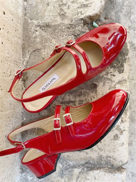 Open Heel Red Patent Leather Mary Jane Shoes Etsy