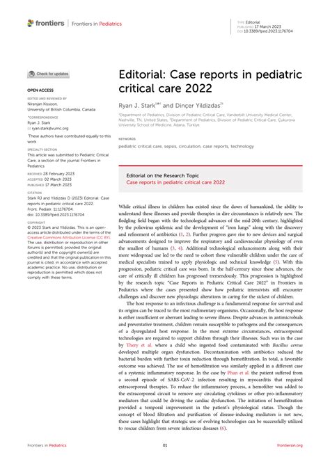 Pdf Editorial Case Reports In Pediatric Critical Care 2022