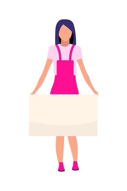 Premium Vector Girl Holding Placard Semi Flat Color Vector Character