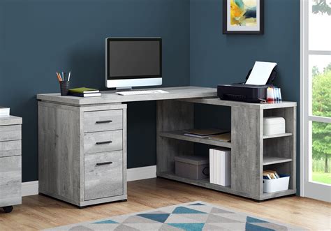 Computer Desk Grey Wood Grain Lr Facing Corner Monarch Specialties