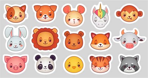 Animals Face Stickers Cute Animal Faces Kawaii Funny Emoji Sticker O