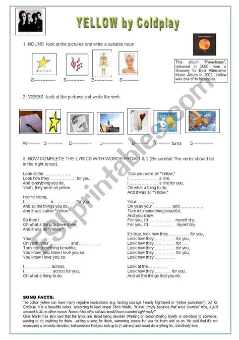 Song Yellow By Coldplay Esl Worksheet By Chorima