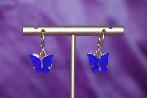 Butterfly Earrings Dark Blue Butterfly Earrings Hoop Fashion Etsy