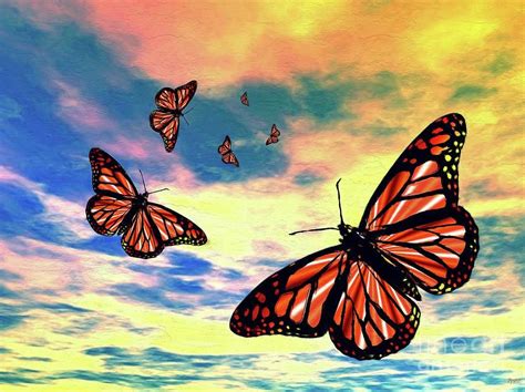 Painted Painting Flying Monarch Butterflies By Daniel Janda
