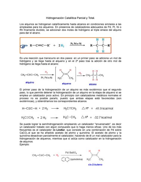 Hidrogenación Catalítica Parcial Y Total Parcial Y Total Los