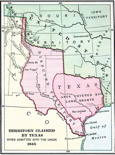 1845 Territory Claimed By Texas When Admitted Into The Union Map