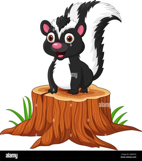 Cartoon Baby Skunk Sitting On Tree Stump Stock Vector Image And Art Alamy