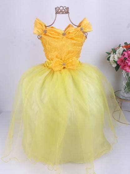 Vestido Infantil Longo Amarelo Princesa Bela E A Fera Aniversário Festa