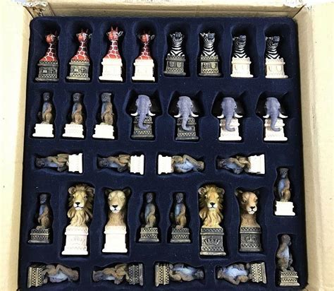 Bfh African Safari Animals Hand Painted Polystone Chess Set And Wood