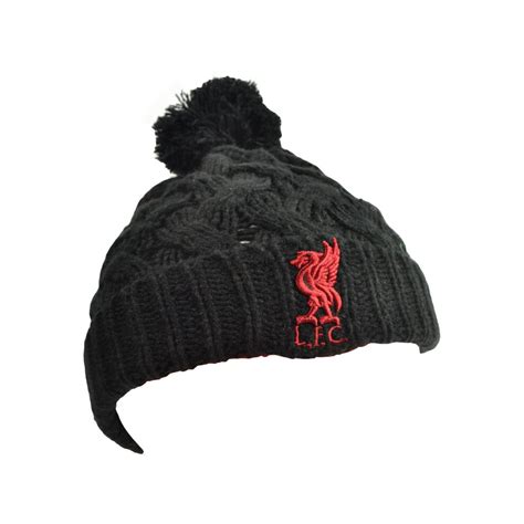Liverpool Liverbird Bowline Knitted Turn Up Ladies Bobble Hat Black On