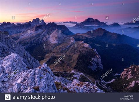 Sunrise View From Monte Lagazuoi In The Italian Dolomites Stock Photo