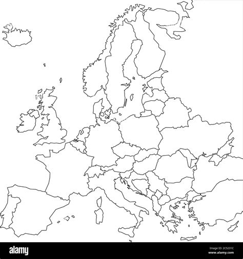 Carte de contour de l Europe vierge Carte filaire simplifiée des bordures à lignes noires