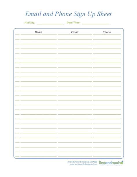30 Best Email Sign Up Sheet Templates Wordexcel