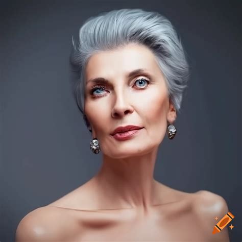 Portrait Of A Mature Woman With Grey Hair In A Chignon On Craiyon