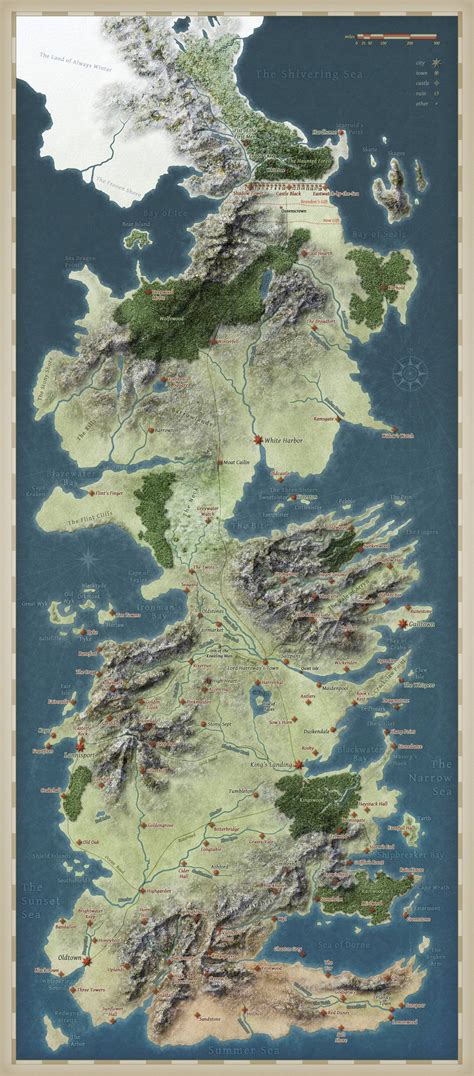 Beautiful Legible Map Of The Seven Kingdoms Of Westeros Game Of
