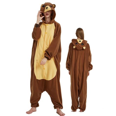 Brown Bear Onesie Costume Pajama For Adult Women And Men Halloween