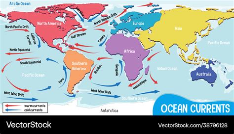 Ocean Currents On World Map Background Royalty Free Vector