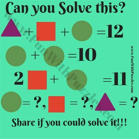 Picture Math Brain Teasers And Answers Puzzles For Teens