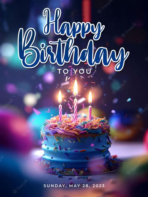 Premium Psd Happy Birthday Poster With Delicious Birthday Cake Background