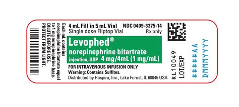 Dailymed Levophed R Norepinephrine Bitartrate Injection Solution