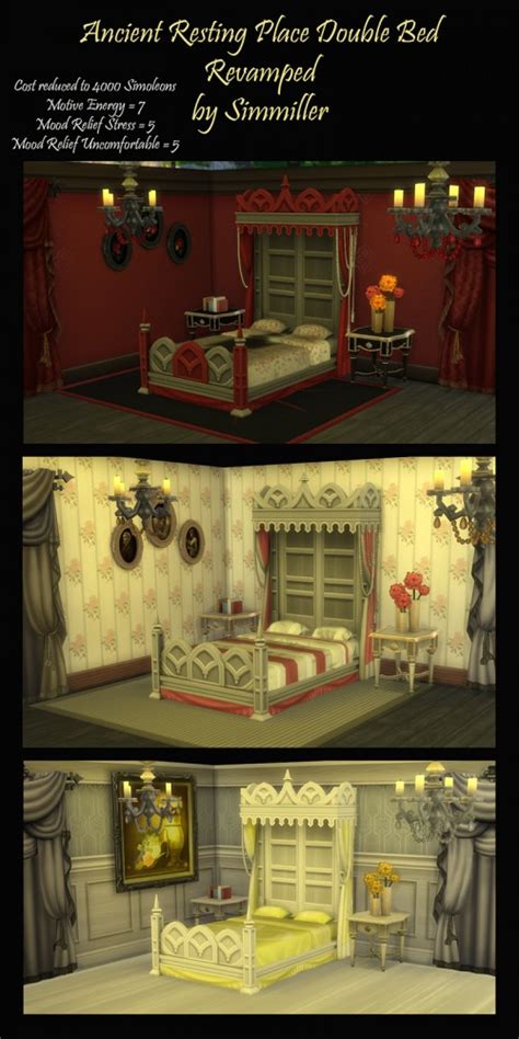 Mod The Sims Ancient Resting Place Double Bed Revamped By Simmiller