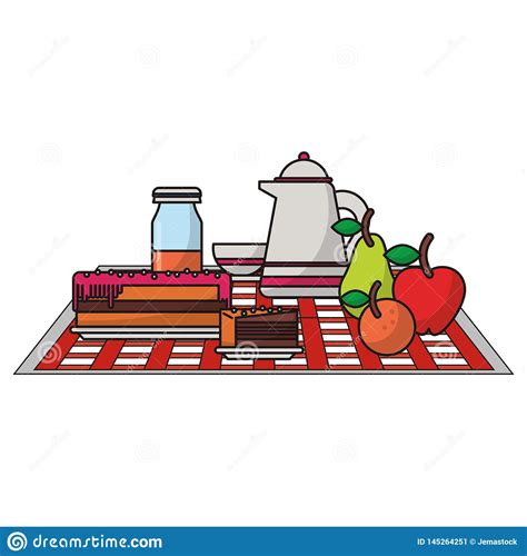 Picnic basket cartoon 1 of 2. Picnic Basket With Food Products Stock Vector ...