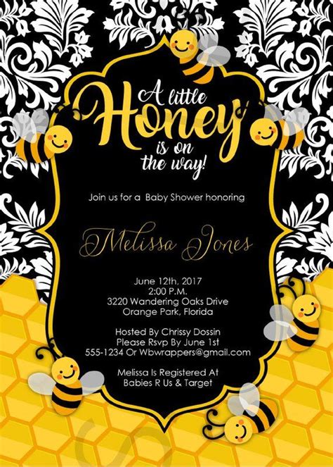 Daisies & bumble bee baby shower invitation | zazzle.com. Little Honey - Bee Themed Baby Shower Invitation TEMPLATE ...