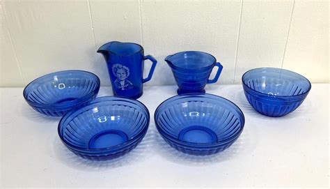 Lot Of Vintage Hazel Atlas Cobalt Blue Depression Glass Bowls Creamers