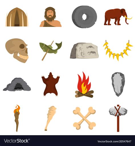 Caveman Icons Set Flat Royalty Free Vector Image