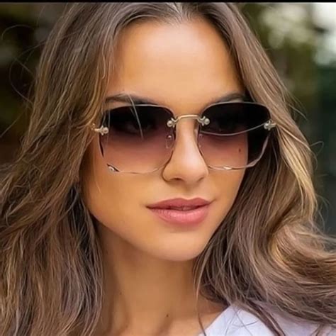 Square Rimless Sunglasses Women Luxury Brand Designer Summer Red Glass Gear Citizen Rectangle