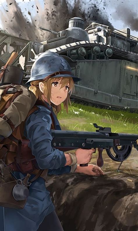 Cute Soldiers Anime Girls Artwork Original 480x800 Wallpaper Art