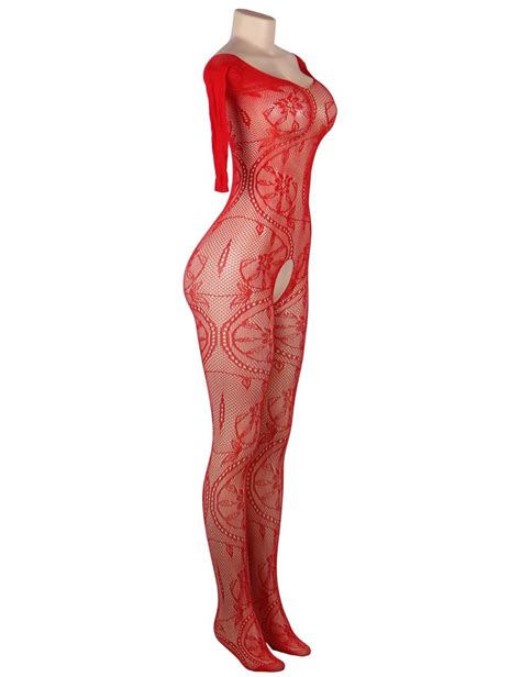 Plus Size Crotchless Floral Fishnet Red Bodystockings Ohyeah888