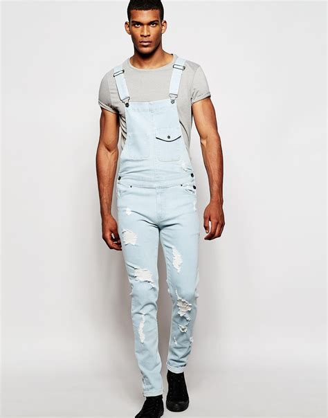 Asos Overalls In Skinny Fit With Rips In Blue For Men Lyst