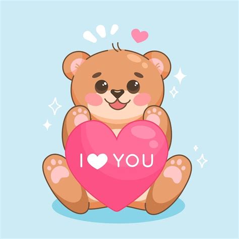 Premium Vector Cute Cartoon Bear Holding A Pink Heart With I Love You