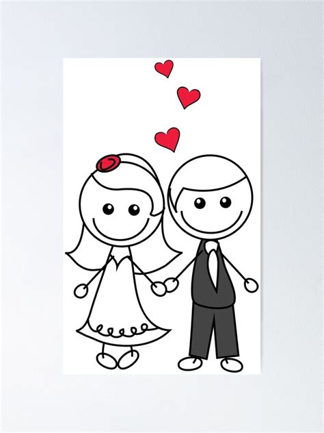 Stick Figure Couple Wedding Poster By Vallustration Redbubble
