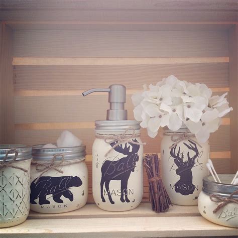 See more ideas about home diy, mason jars, decor. Hand Painted Mason Jar Bath Set Rustic by MidnightOwlCandleCo
