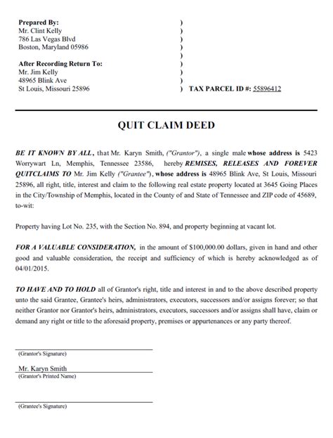 Quit Claim Deed Template Create A Free Quit Claim Deed Form