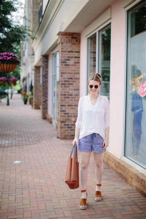 chic mom style with chambray shorts by fashion blogger maggie kern of polished closets summer