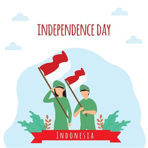 Saudação Da Indonésia Com Soldado Segurando Bandeira Ilustração