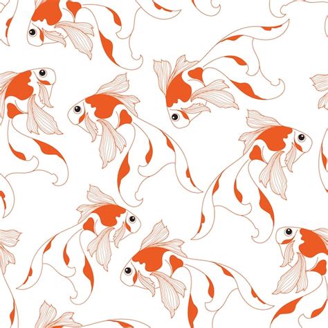 Premium Vector Goldfish Seamless Pattern On White Background